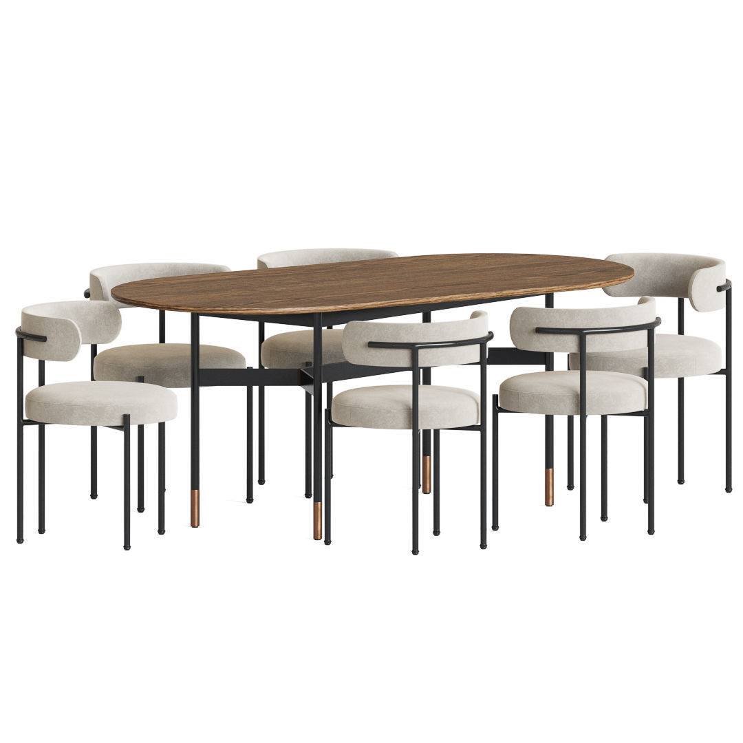 Inesse Chair Harri Table Dining Set 3D model_2