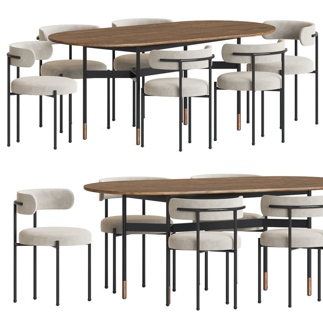 Inesse Chair Harri Table Dining Set 3D model_1
