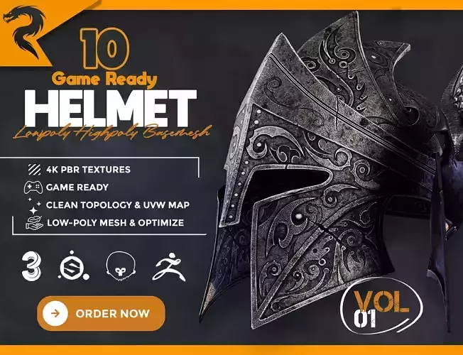 10 medieval helmet game ready vol 01 Low-poly 3D model