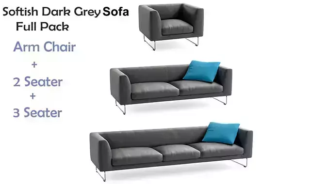 Softish Dark Grey Sofa in Full Pack 3D model