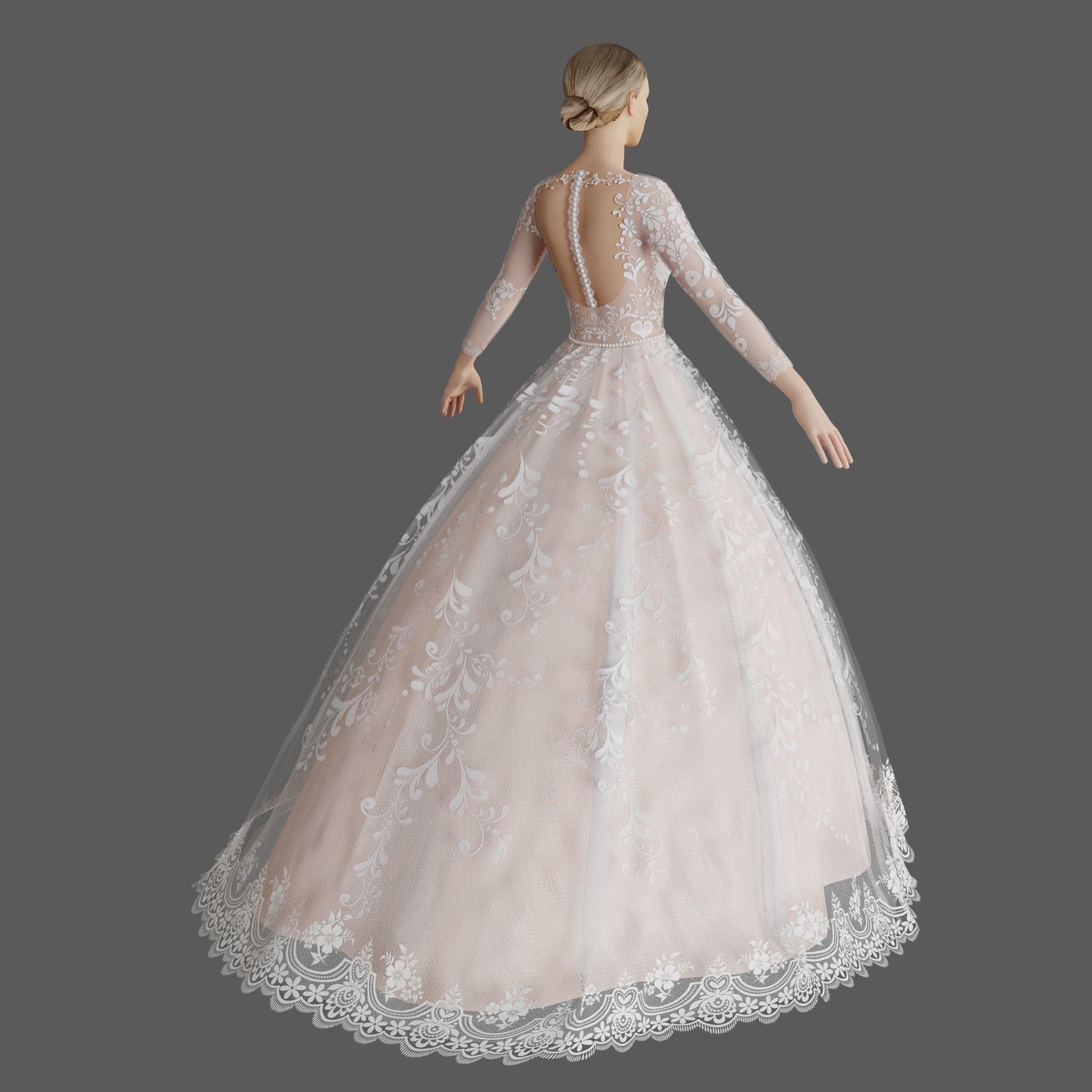 Wedding dress V1 3D model_7
