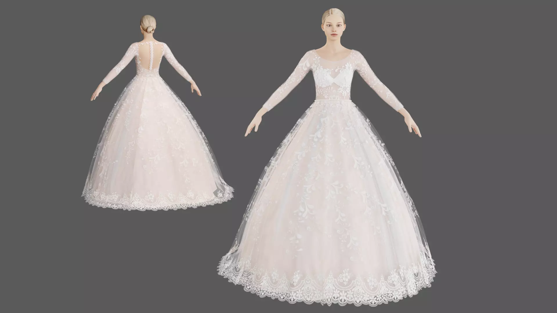 Wedding dress V1 3D model_0