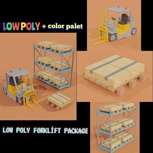 low poly forklift package  Low-poly 3D model