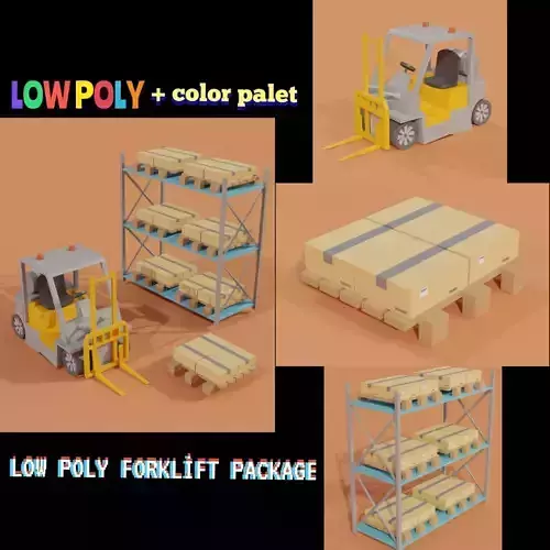 low poly forklift package  Low-poly 3D model