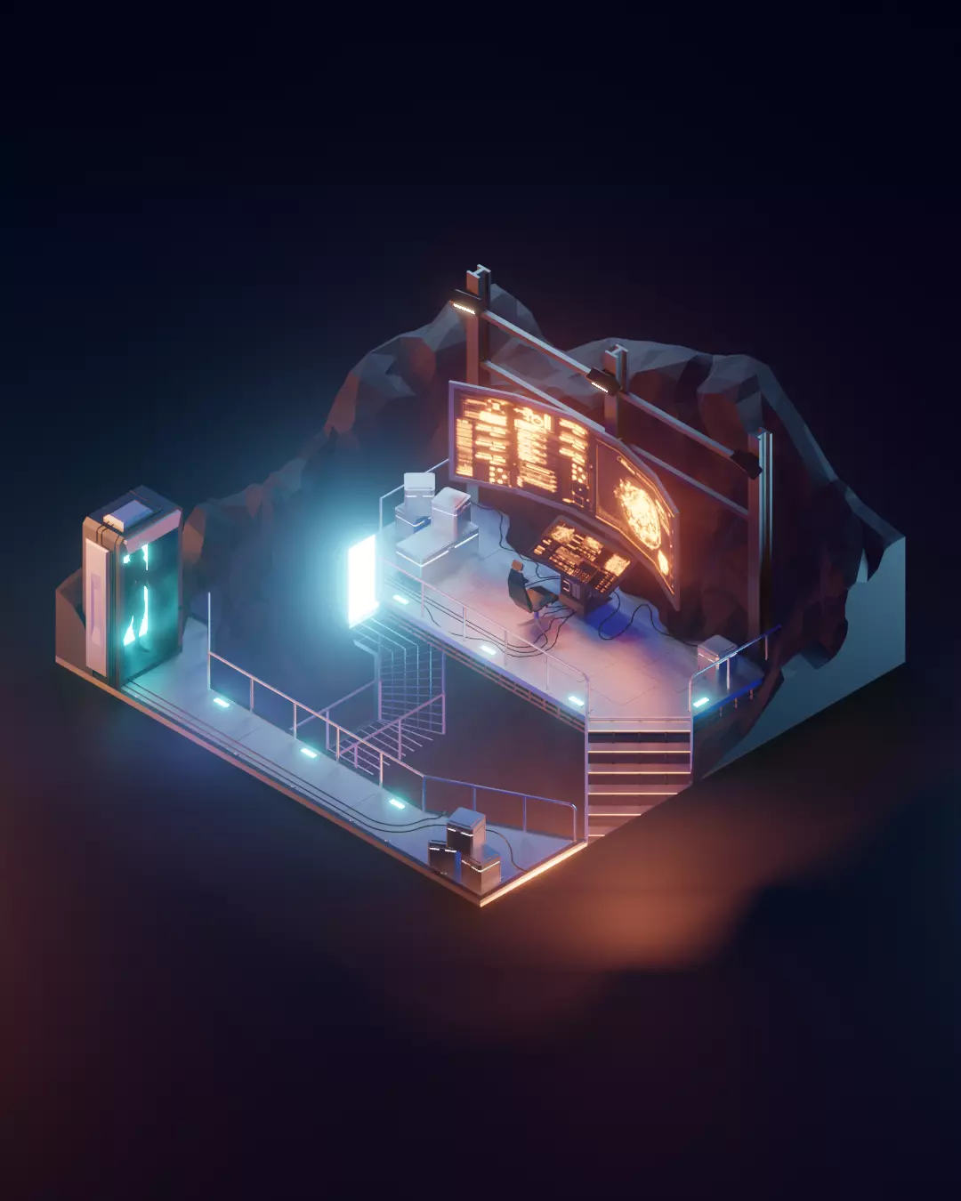 batcave low poly model render in render Low-poly 3D model_0