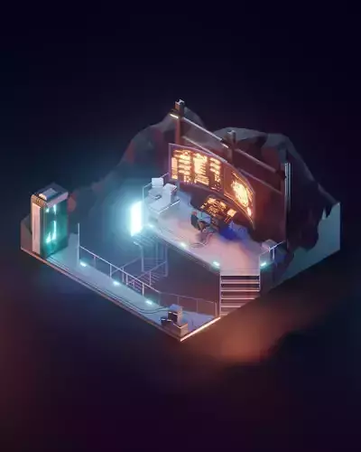 batcave low poly model render in render