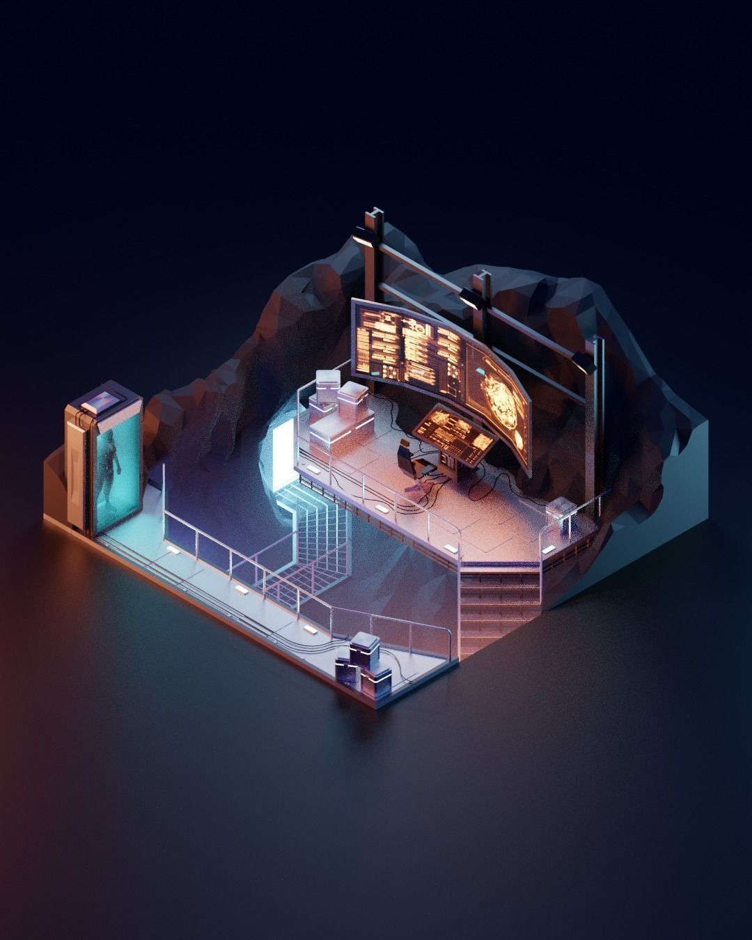 batcave low poly model render in render Low-poly 3D model_9