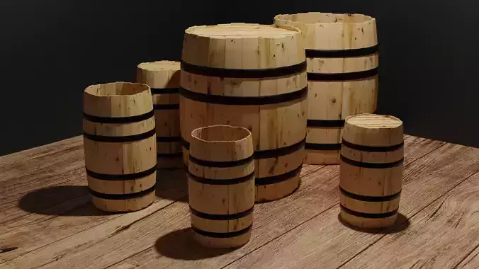 Multiple Wooden Barrels