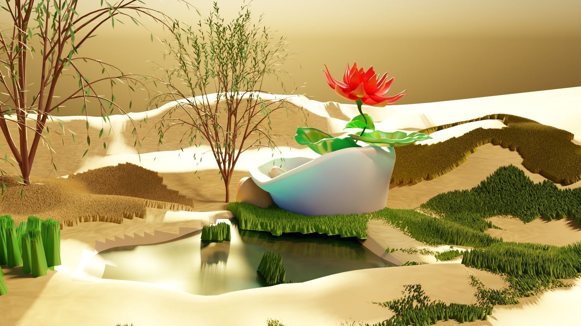 DESERT AND LOTUS SHORT ANIMATION Low-poly 3D model_7