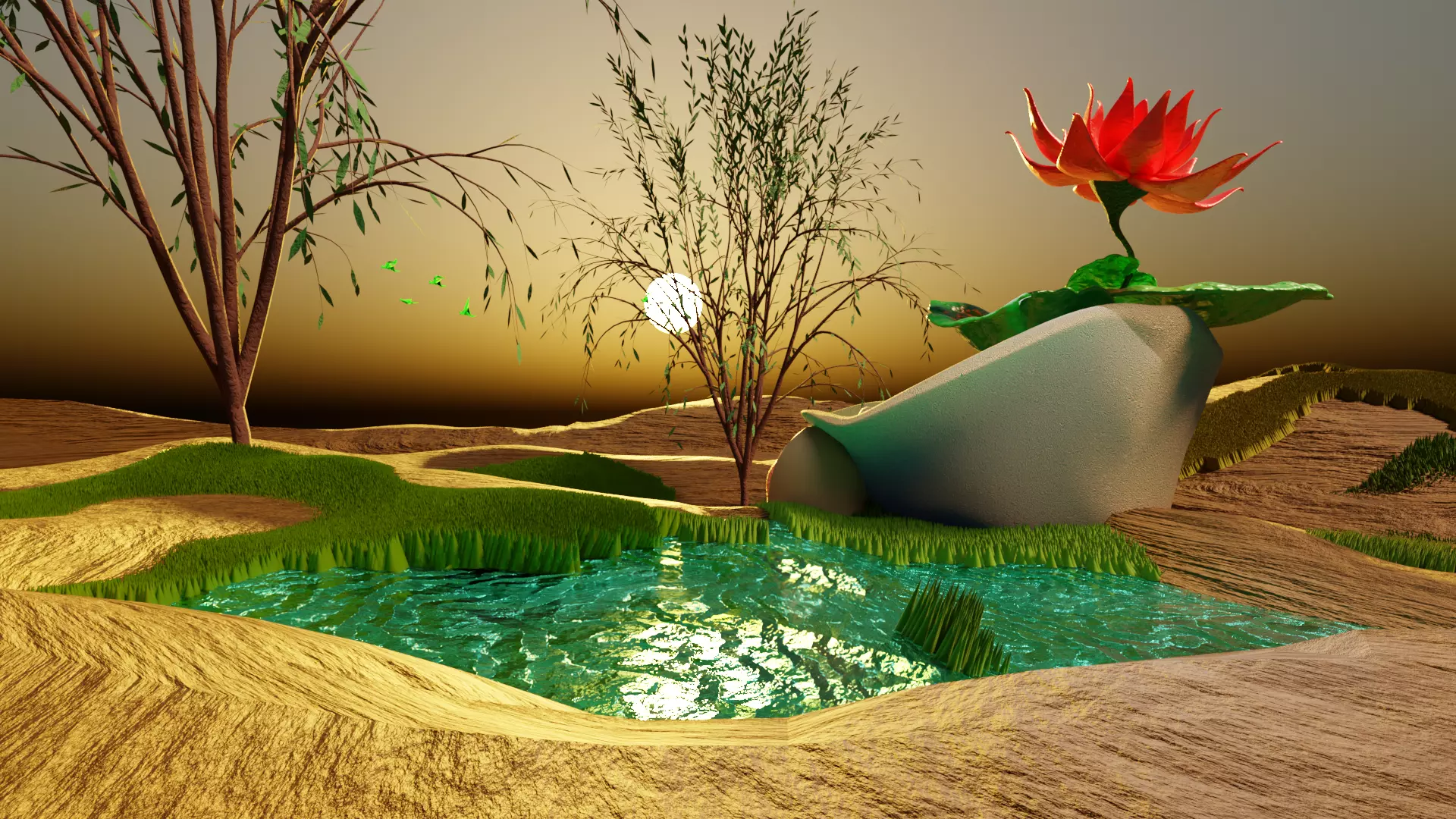 DESERT AND LOTUS SHORT ANIMATION Low-poly 3D model_0