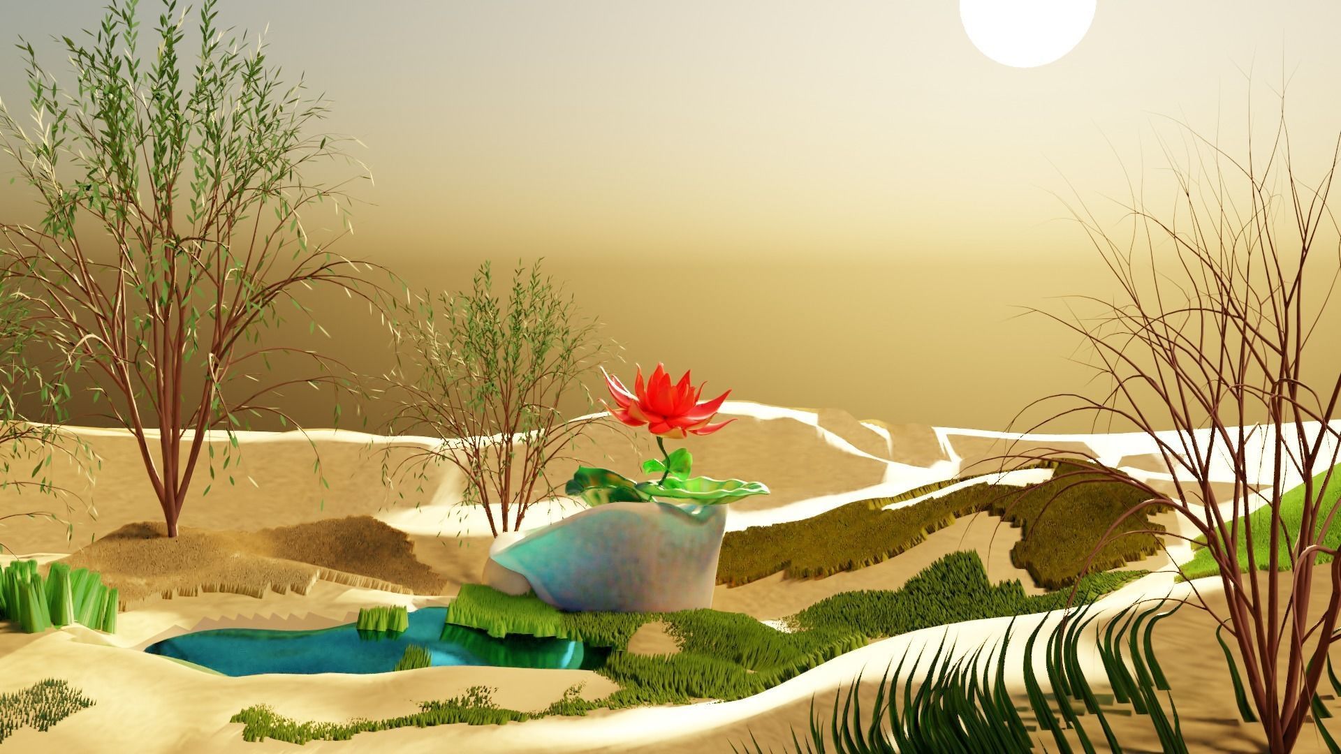 DESERT AND LOTUS SHORT ANIMATION Low-poly 3D model_3