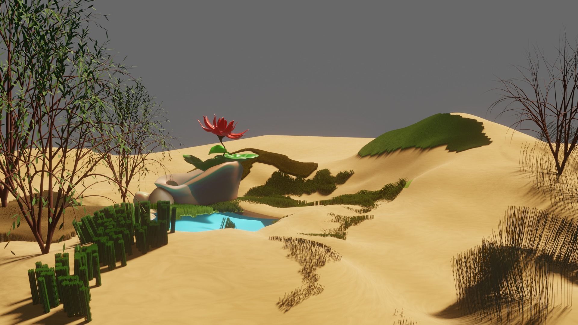 DESERT AND LOTUS SHORT ANIMATION Low-poly 3D model_5