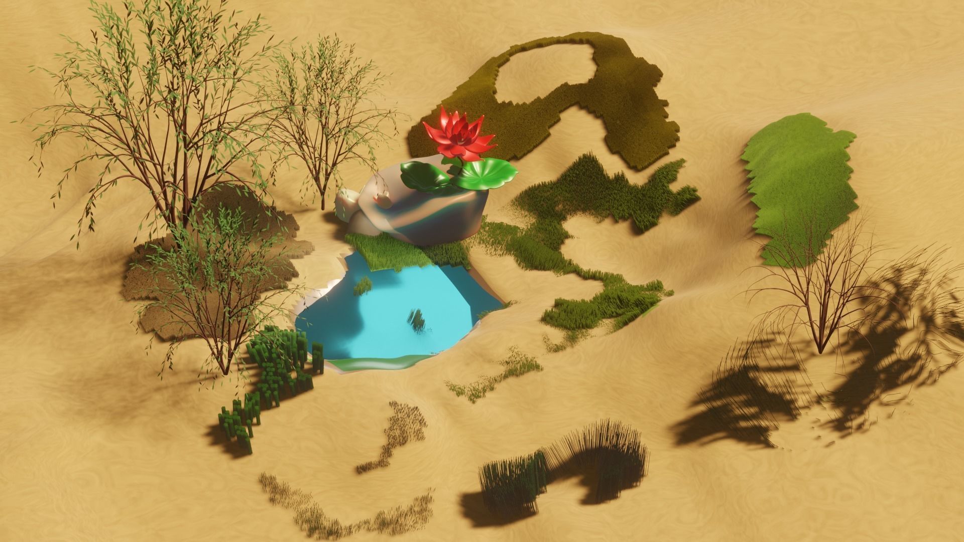 DESERT AND LOTUS SHORT ANIMATION Low-poly 3D model_4