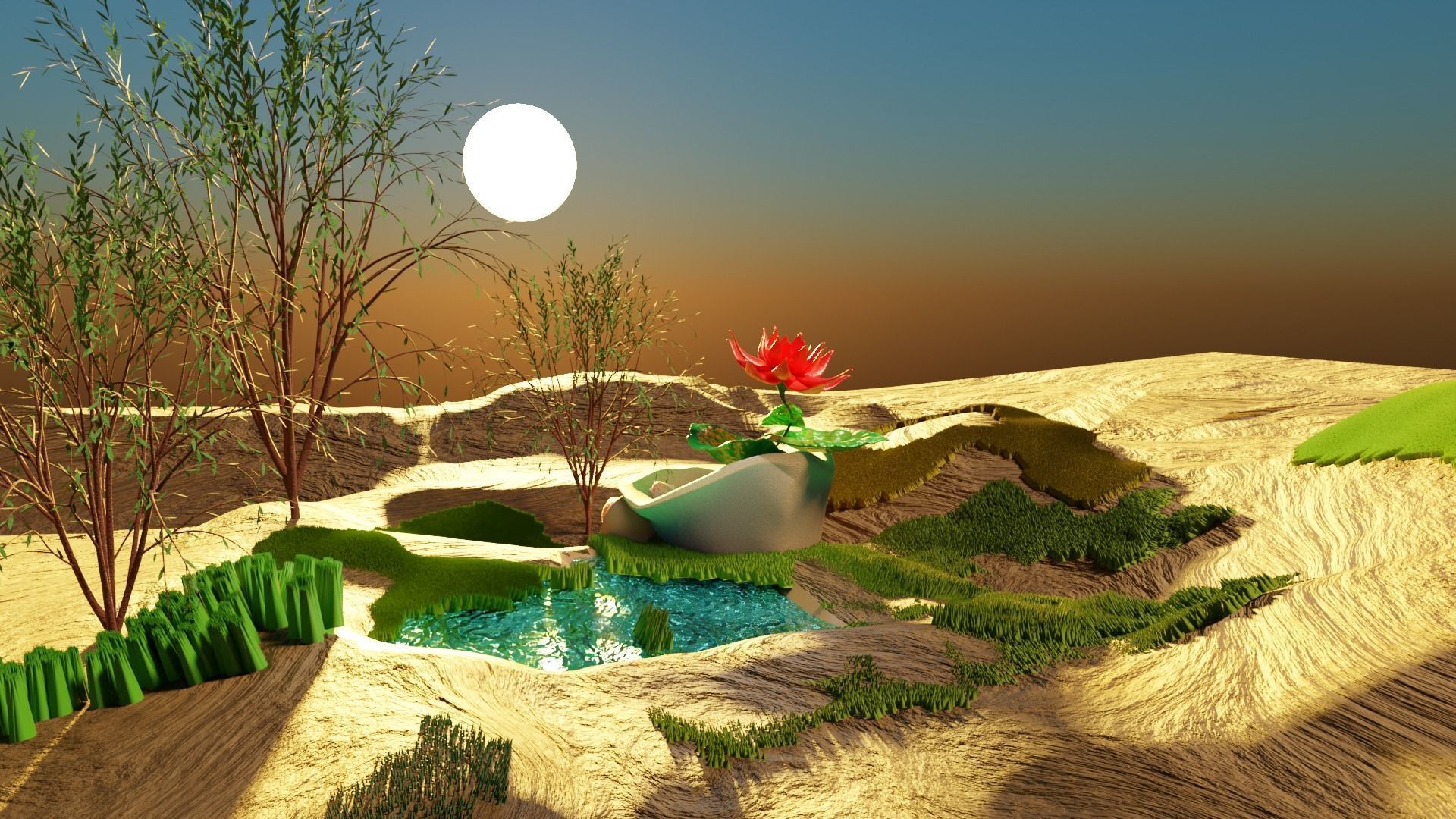 DESERT AND LOTUS SHORT ANIMATION Low-poly 3D model_2