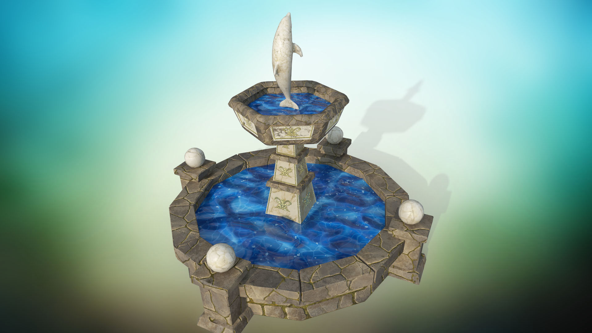 ancient fountain PBR low-poly 3D model  Low-poly 3D model_2