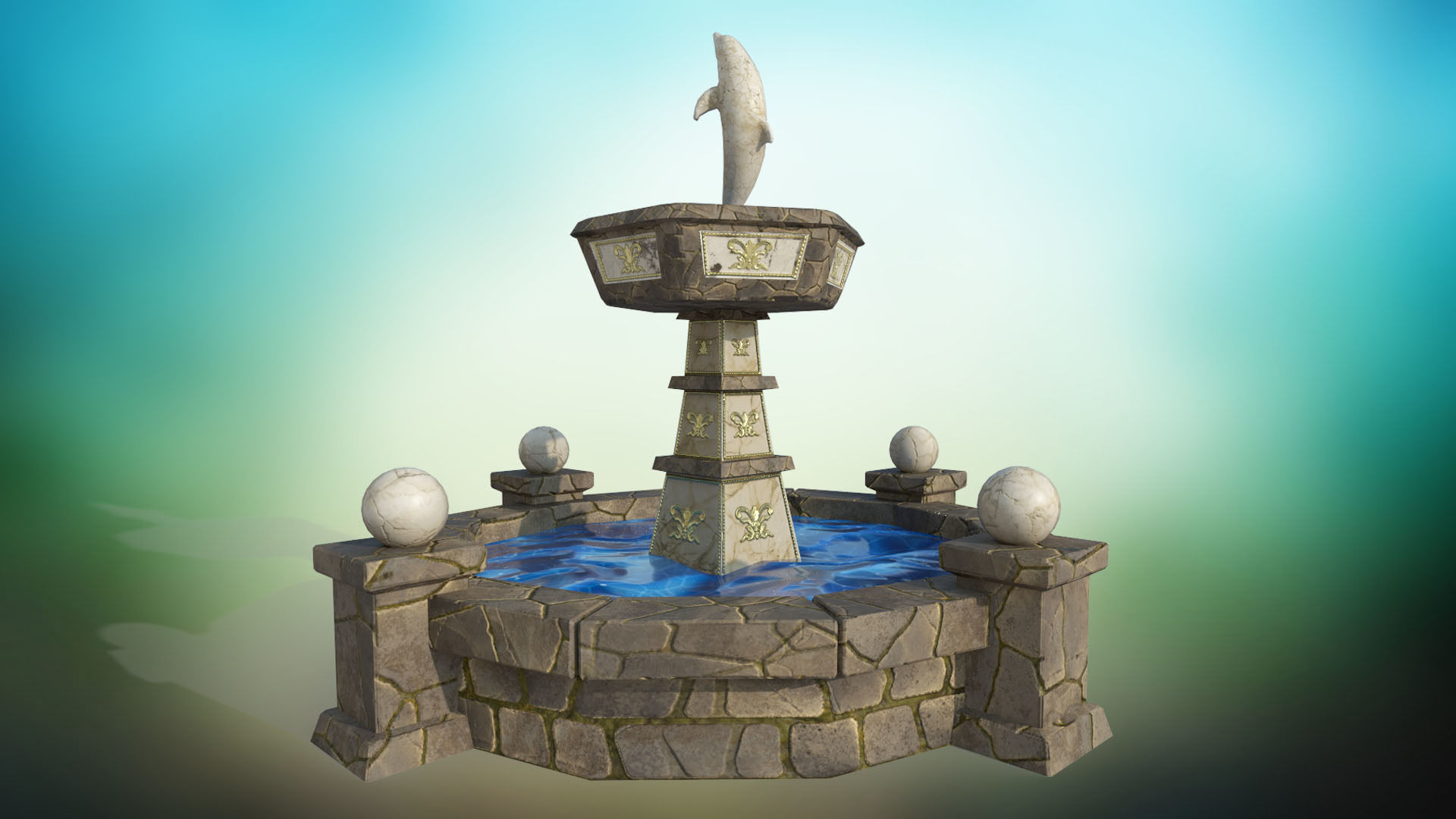 ancient fountain PBR low-poly 3D model  Low-poly 3D model_1