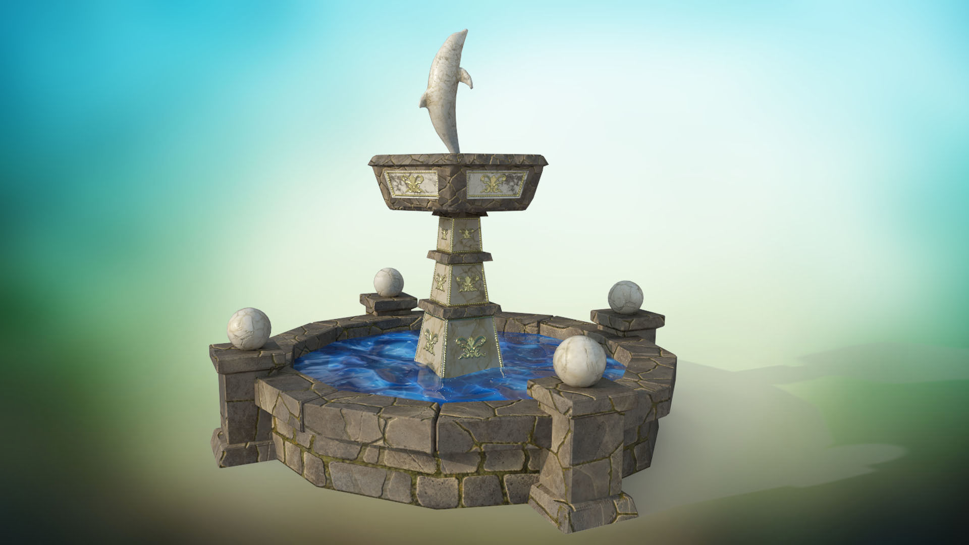 ancient fountain PBR low-poly 3D model  Low-poly 3D model_3