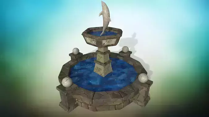 ancient fountain PBR low-poly 3D model 
