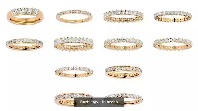 119 Bands rings  3D Model Collection