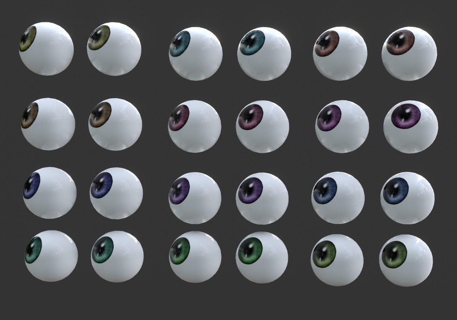 12 eyeballs pair pack Low-poly 3D model_11
