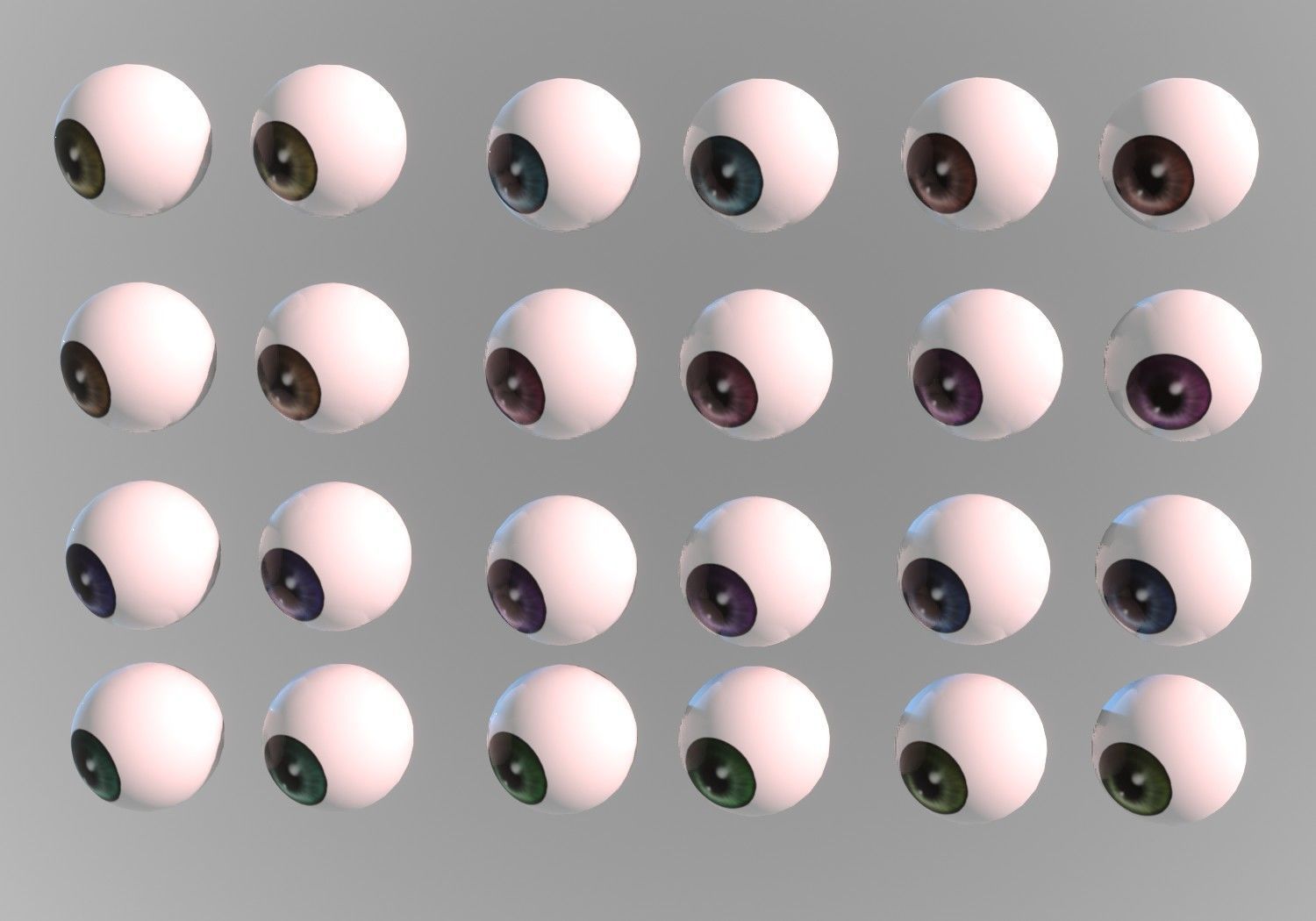 12 eyeballs pair pack Low-poly 3D model_4