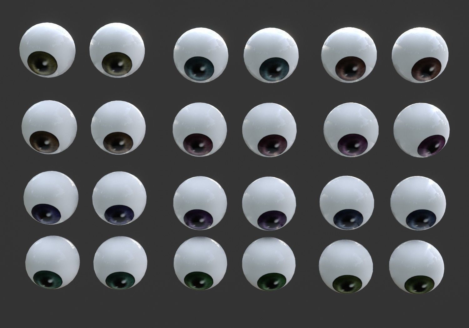 12 eyeballs pair pack Low-poly 3D model_13