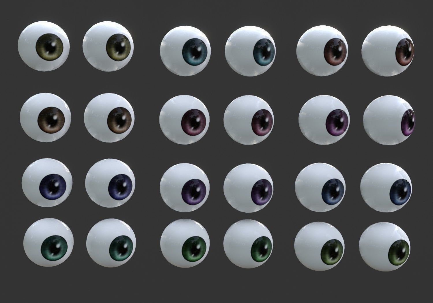 12 eyeballs pair pack Low-poly 3D model_9
