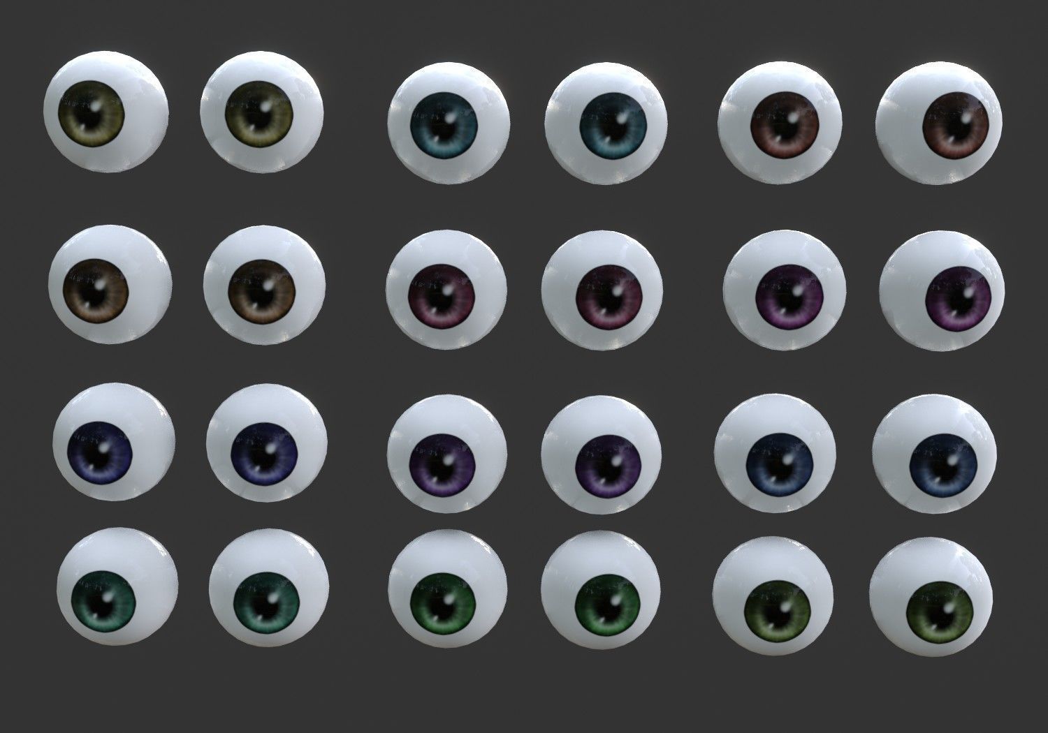 12 eyeballs pair pack Low-poly 3D model_8