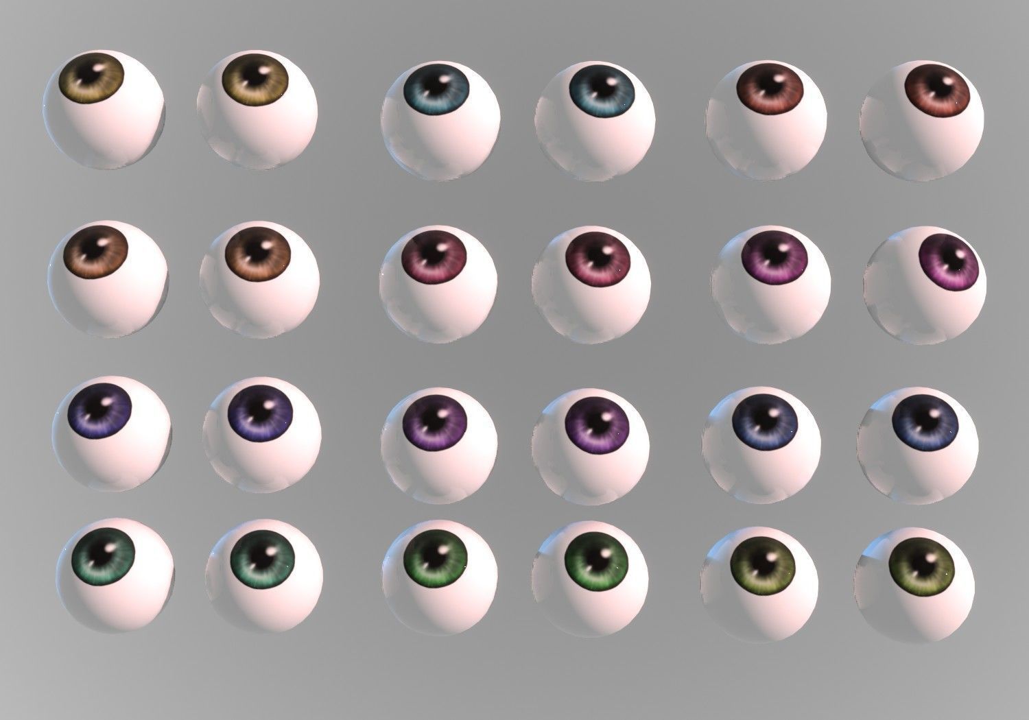 12 eyeballs pair pack Low-poly 3D model_6