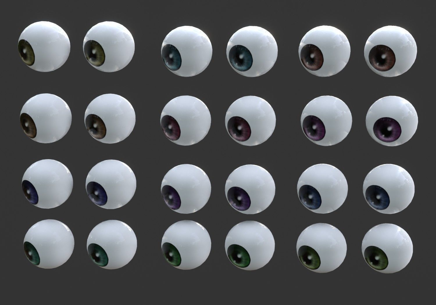 12 eyeballs pair pack Low-poly 3D model_12