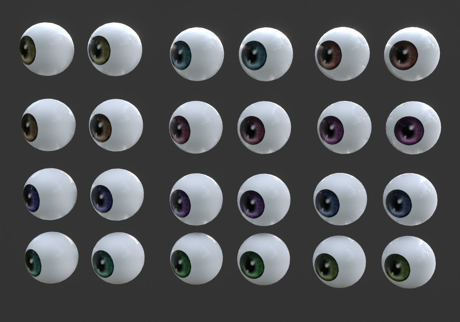 12 eyeballs pair pack Low-poly 3D model_10