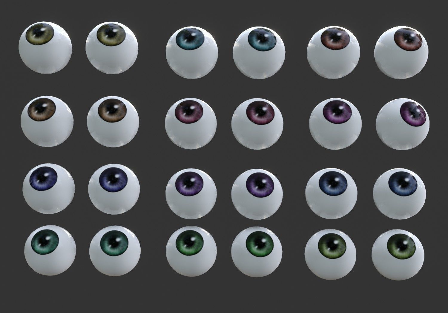 12 eyeballs pair pack Low-poly 3D model_14