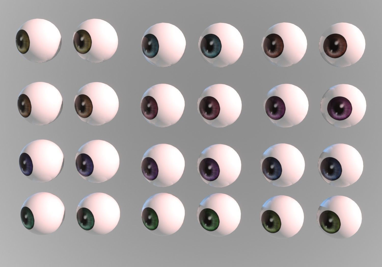 12 eyeballs pair pack Low-poly 3D model_2