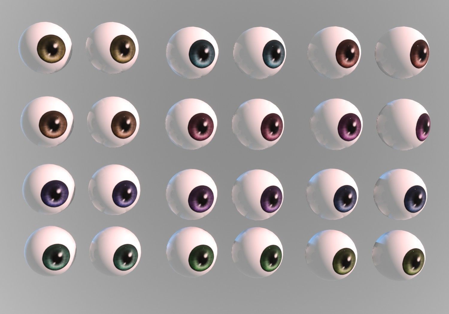 12 eyeballs pair pack Low-poly 3D model_1