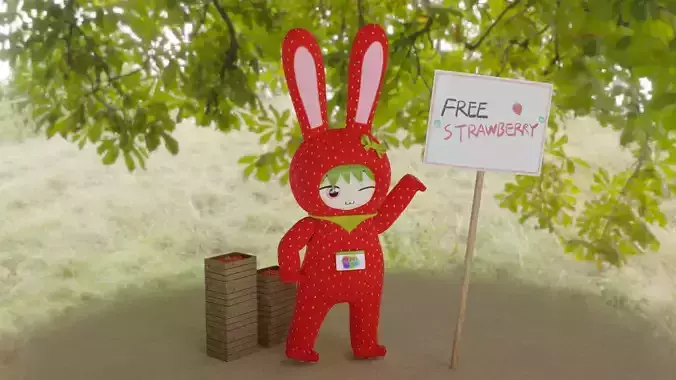 Strawberry Bunny Girl Low-poly 3D model