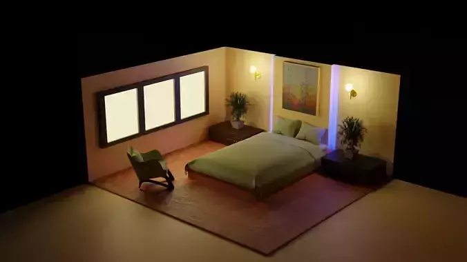 Bedroom room with bed and chair