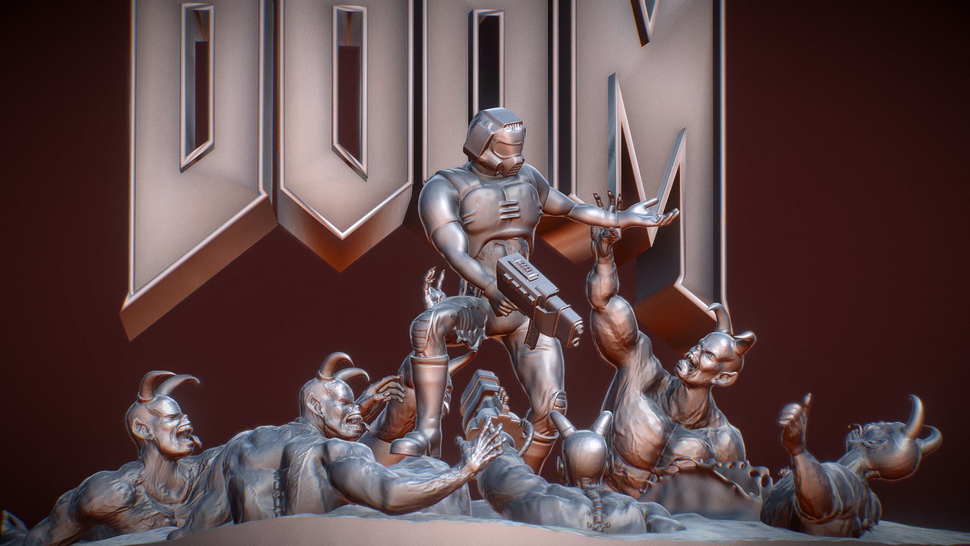 Doom 1 Box Cover Classic Diorama Printable 3D print model_1