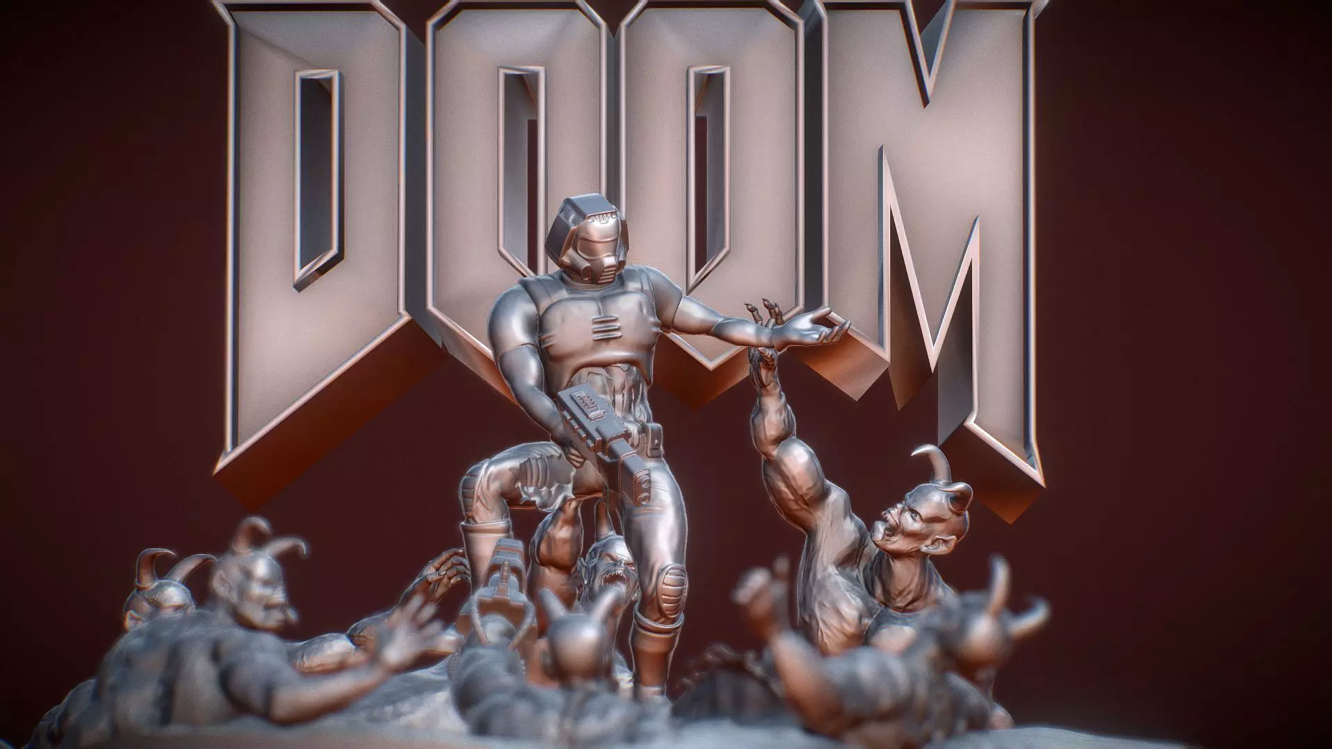 Doom 1 Box Cover Classic Diorama Printable 3D print model_0