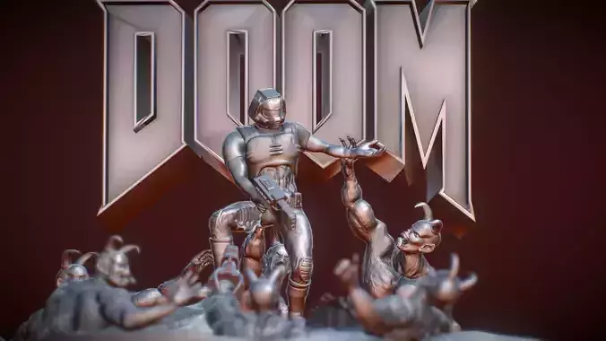 Doom 1 Box Cover Classic Diorama Printable 3D print model