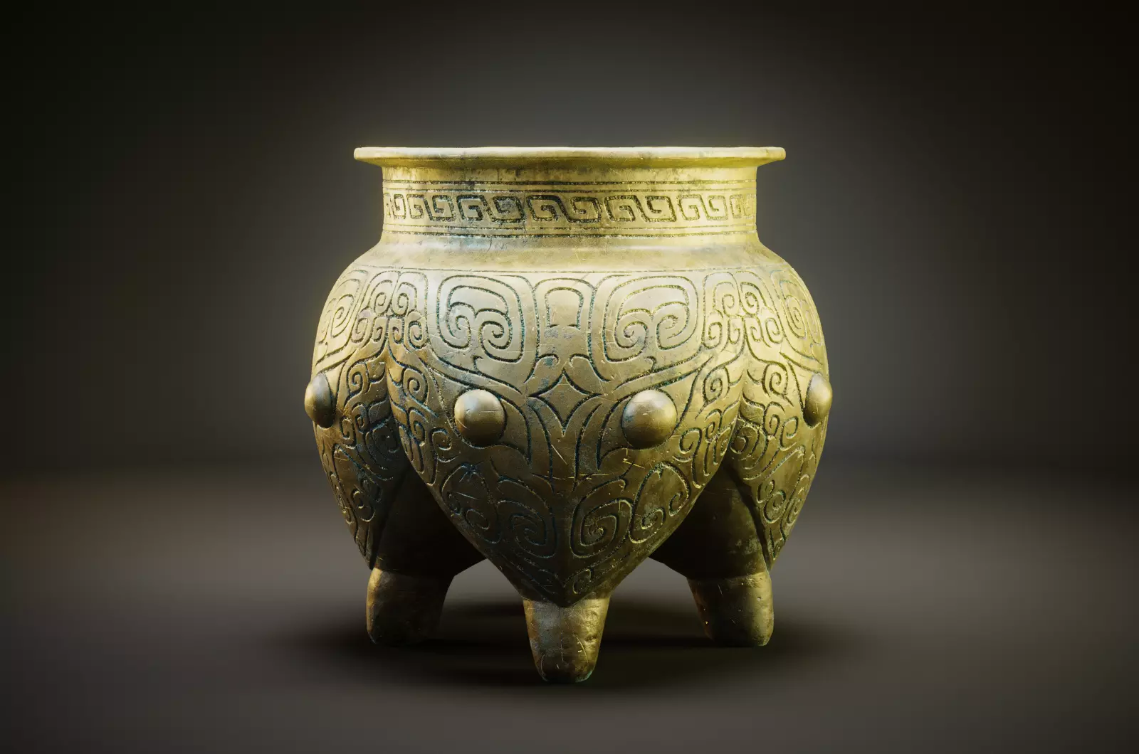 Taotie pattern quadruped vessel in ancient Chinese Shang Dynasty 3D model_0
