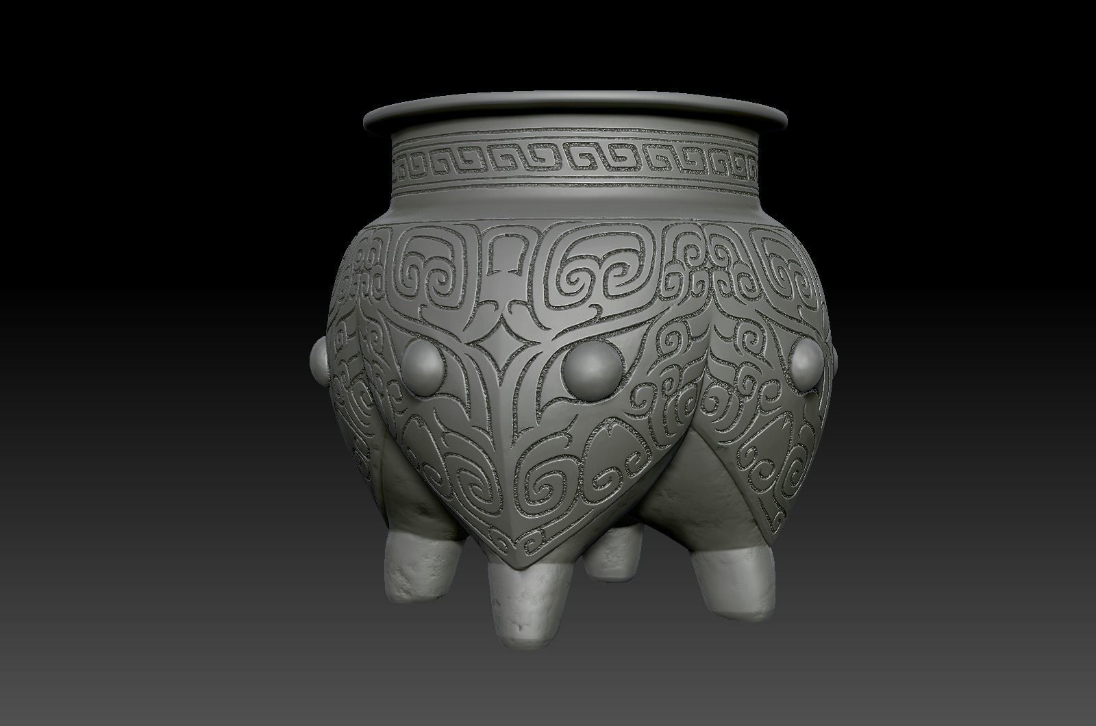 Taotie pattern quadruped vessel in ancient Chinese Shang Dynasty 3D model_7