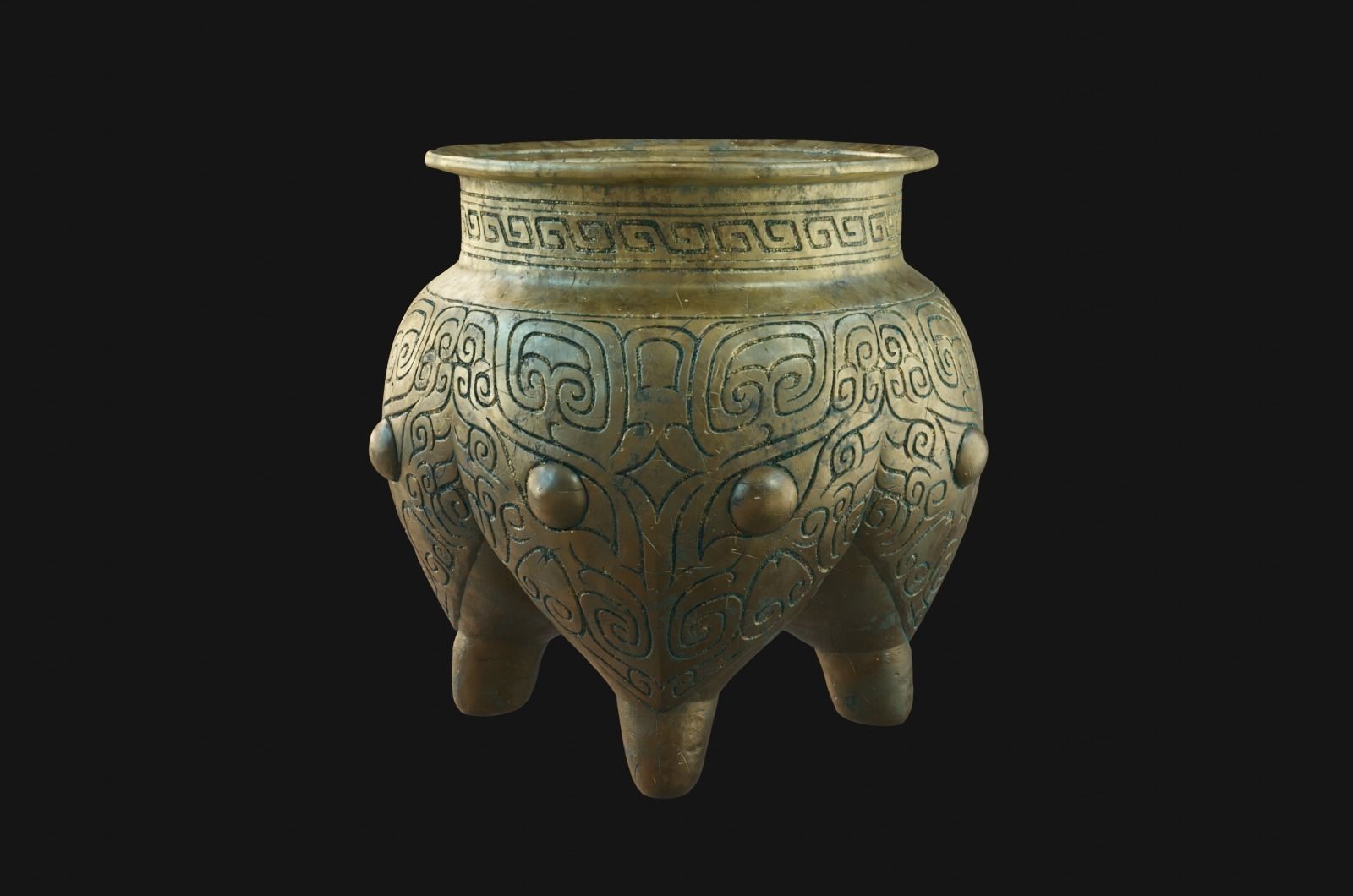 Taotie pattern quadruped vessel in ancient Chinese Shang Dynasty 3D model_2
