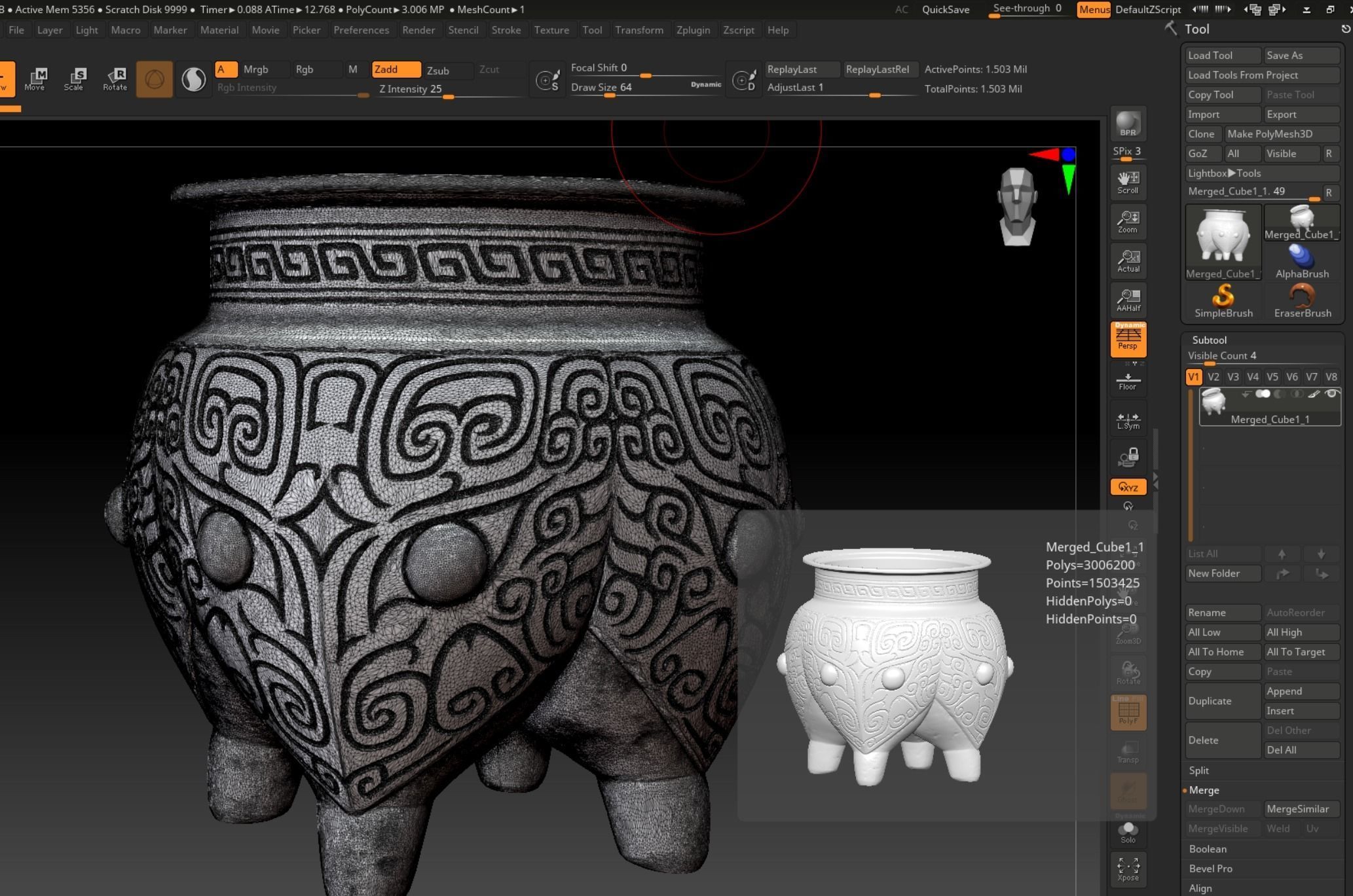 Taotie pattern quadruped vessel in ancient Chinese Shang Dynasty 3D model_6