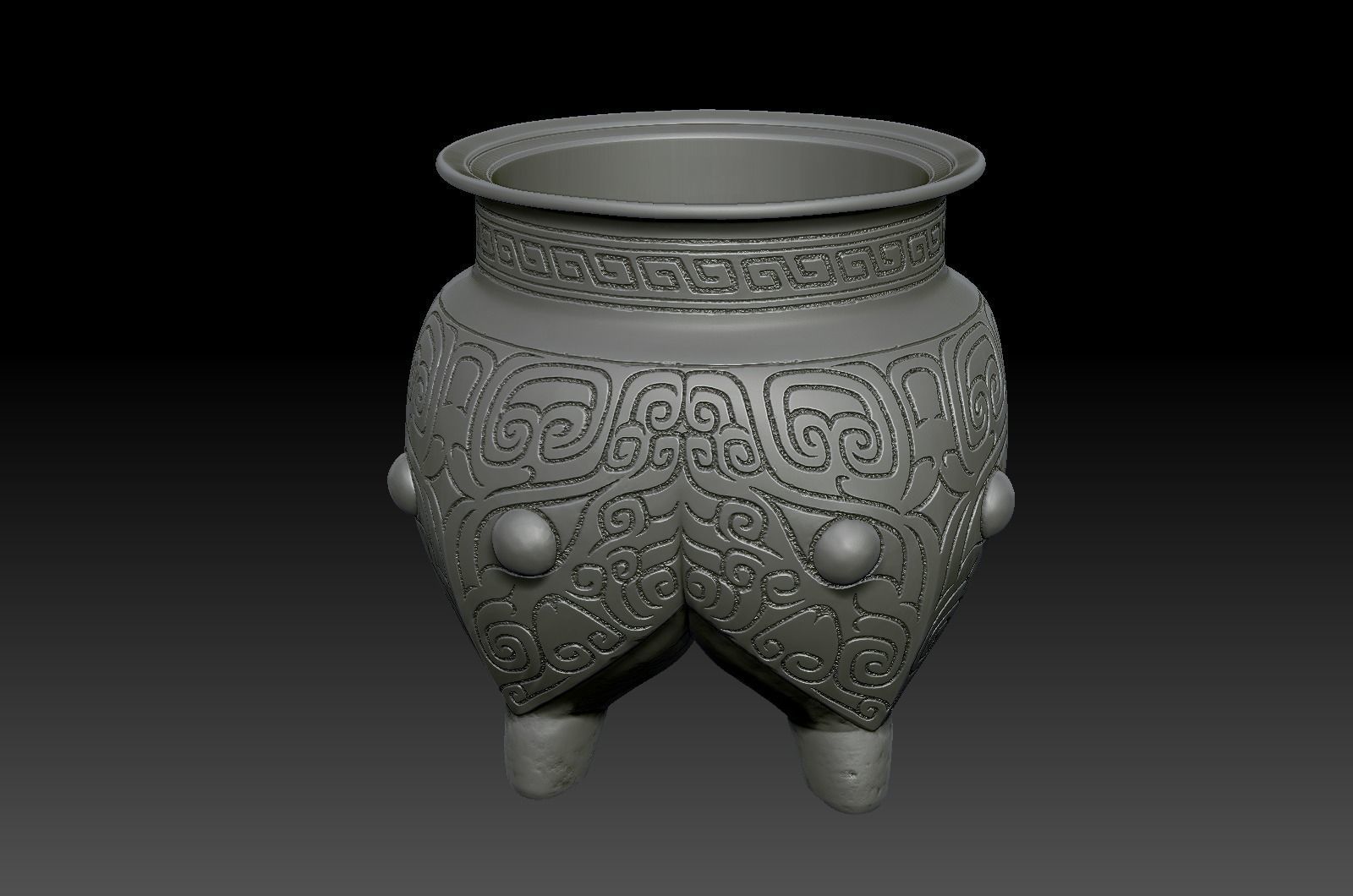 Taotie pattern quadruped vessel in ancient Chinese Shang Dynasty 3D model_4