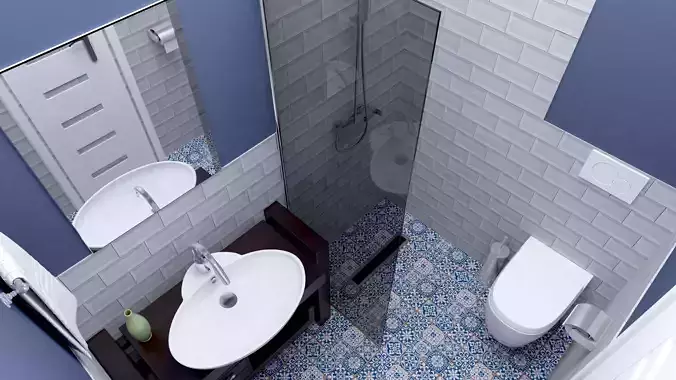 bathroom set tiled with toilet and sink