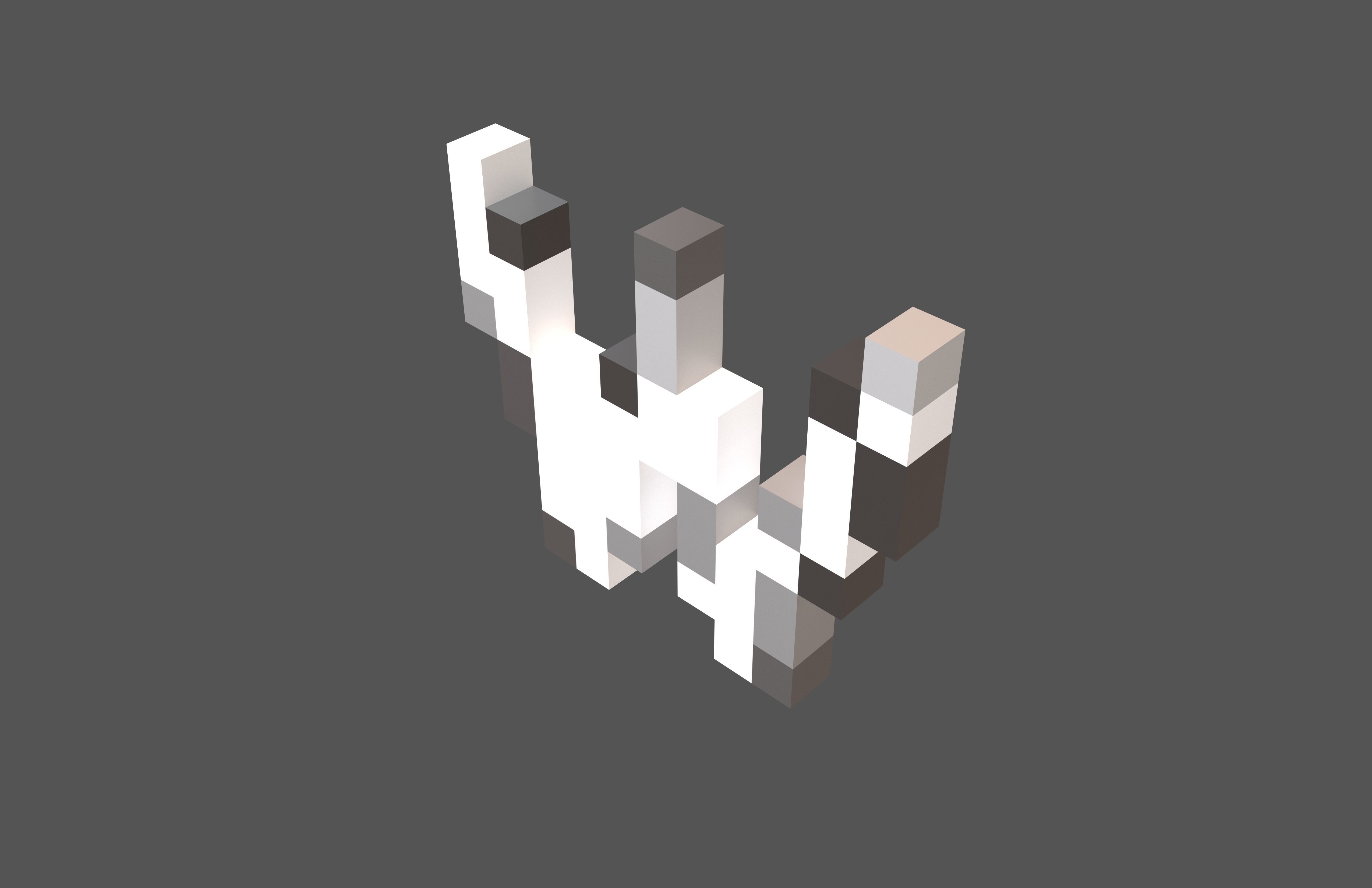 Pixel Font W v1 002 Low-poly 3D model_1