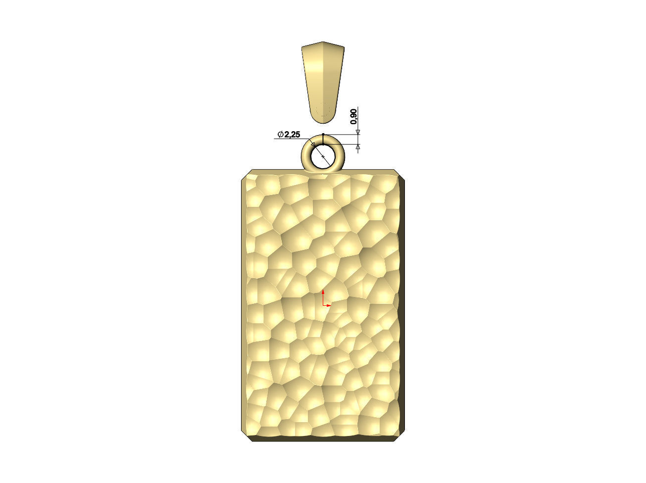 Hammered rectangular pendant with bail 3D print model_6