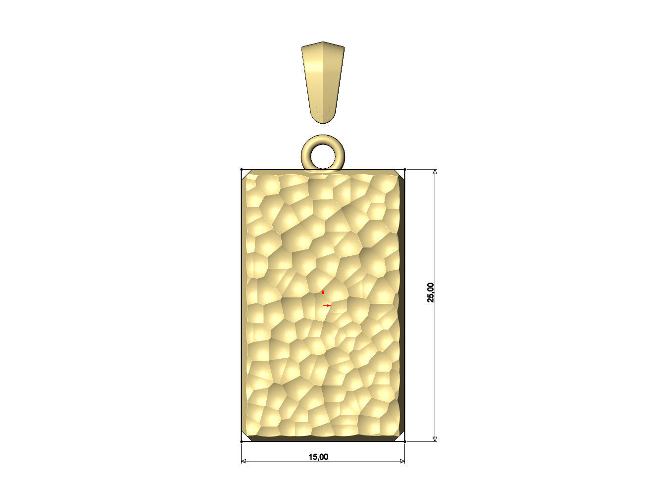 Hammered rectangular pendant with bail 3D print model_5