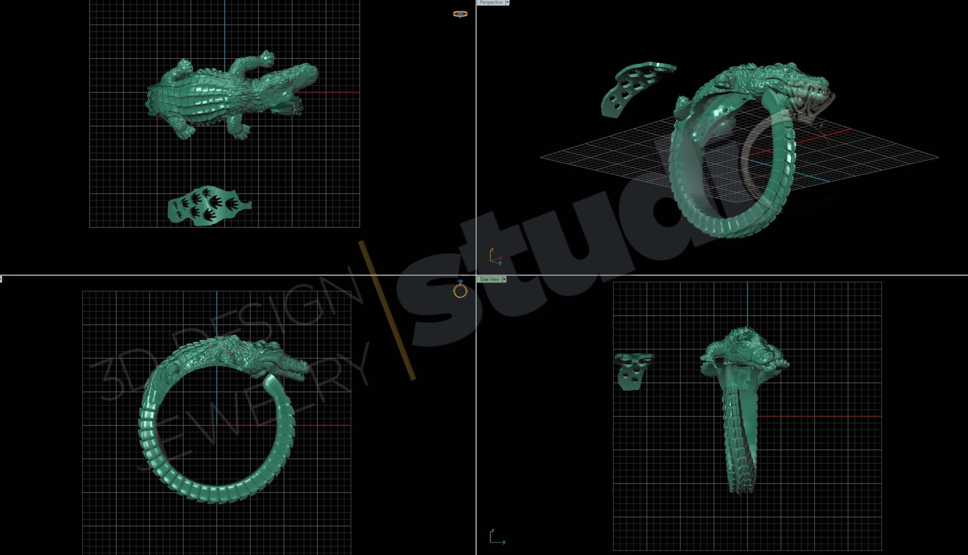Highly detailed alligator ring 3d model 3D print model_4