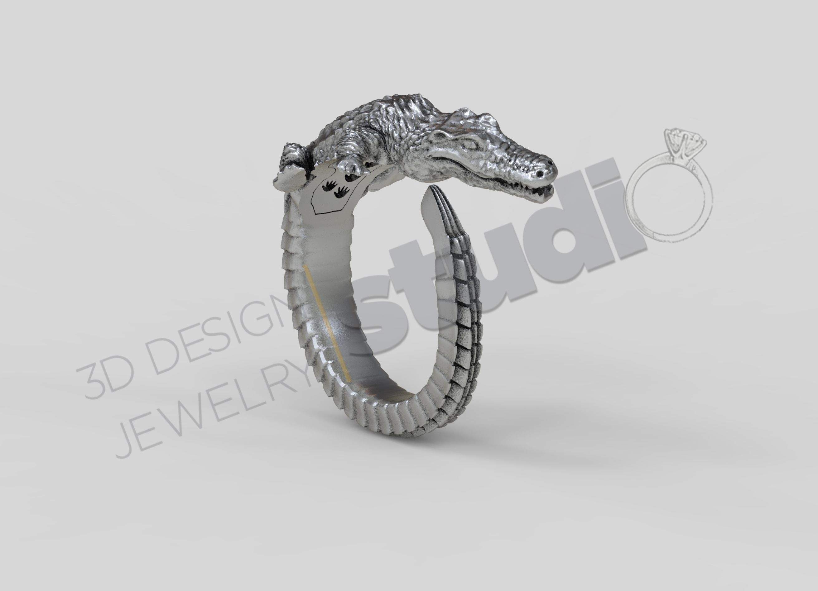 Highly detailed alligator ring 3d model 3D print model_2